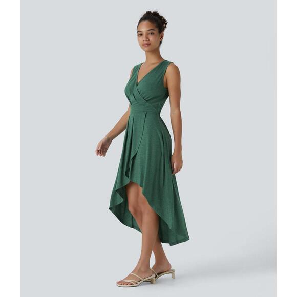 Halara Dresses & Skirts - NWT Halara Deep V Neck Sleeveless High Low Crossover Hem Midi Casual Dress - XL